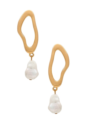 Ettika Pearl Squiggle Drop Earrings in Metallic Gold.