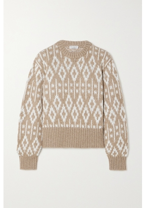 Brunello Cucinelli - Sequin-embellished Fair Isle Cashmere Sweater - Brown - xx small,x small,small,medium,large,x large