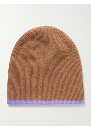 Guest In Residence - The Inside Out! Reversible Two-tone Ribbed Cashmere Beanie - Purple - One size