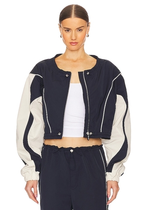 GRLFRND Cinched Bomber Jacket in Navy. Size XS.