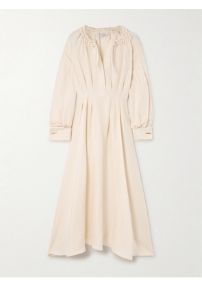 Max Mara - Maineline Pleated Linen And Silk-blend Maxi Dress - Ivory - UK 4,UK 6,UK 8,UK 10,UK 12,UK 14,UK 16