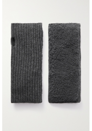 Yves Salomon - Shearling And Ribbed Wool And Cashmere-blend Fingerless Mittens - Gray - One size