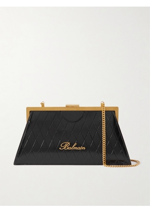 Balmain - Evening Embossed Quilted Glossed-leather Clutch - Black - One size