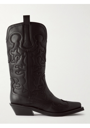 GANNI - Embroidered Leather Cowboy Boots - Black - IT36,IT37,IT38,IT39,IT40,IT41