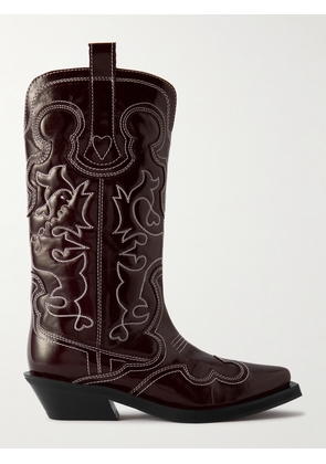 GANNI - Embroidered Patent-leather Cowboy Boots - Burgundy - IT36,IT37,IT38,IT39,IT40,IT41