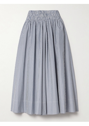 Suzie Kondi - The Kyria Pleated Striped Cotton-poplin Midi Skirt - Blue - x small,small,medium,large,x large