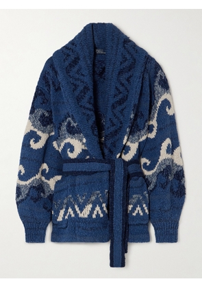 Polo Ralph Lauren - Waves Belted Jacquard-knit Cotton Cardigan - Blue - x small,small,medium,large,x large