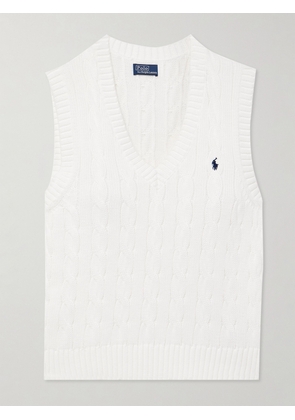 Polo Ralph Lauren - Embroidered Cable-knit Cotton Vest - White - xx small,x small,small,medium,large,x large