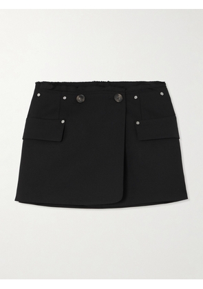 Dion Lee - Wrap-effect Embellished Frayed Wool-blend Mini Skirt - Black - UK 4,UK 6,UK 8,UK 10,UK 12,UK 14