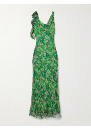 Saloni - Asher B Ruffled Draped Printed Silk-crepon Gown - Green - UK 4,UK 6,UK 8,UK 10,UK 12,UK 14,UK 16