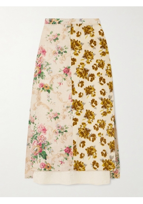 Erdem - Paneled Printed Linen And Cotton-velvet Midi Skirt - Multi - UK 6,UK 8,UK 10,UK 12,UK 14,UK 16