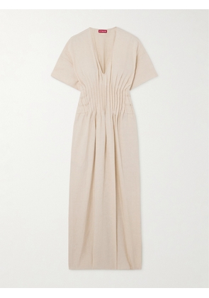 STAUD - Lauretta Pleated Linen Midi Dress - Neutrals - x small,small,medium,large,x large