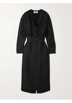 TOVE - Rhys Belted Linen And Silk-blend Midi Dress - Black - XS/S,M/L
