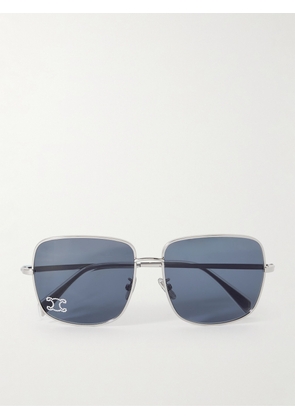 CELINE Eyewear - Triomphe Crystal-embellished Square-frame Silver-tone Sunglasses - One size