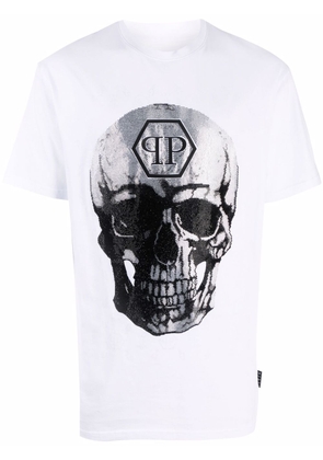 Philipp Plein gem-embellished skull logo-graphic T-shirt - White