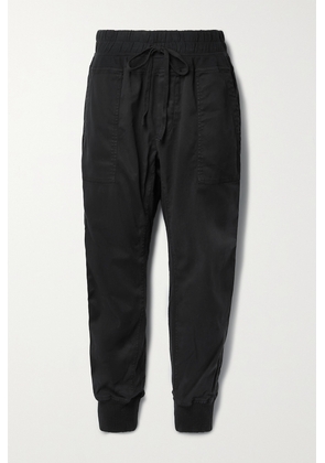 James Perse - Jersey-trimmed Cotton-gabardine Track Pants - Black - 0,1,2,3,4