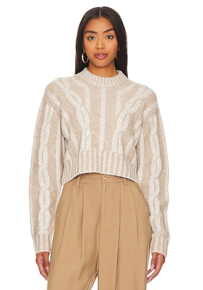 L'Academie Calah Cropped Cable Crew in Beige. Size M, S, XL, XS.