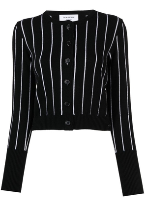 Thom Browne pinstripe cropped crew neck cardigan - Black