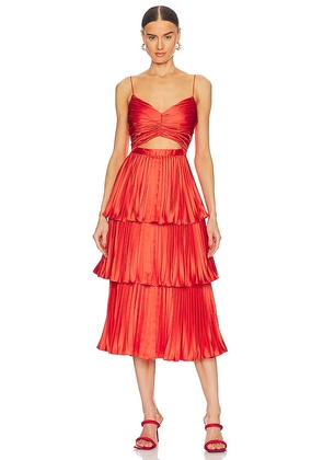 AMUR Lulla Pleated Midi Dress in Orange. Size 8.
