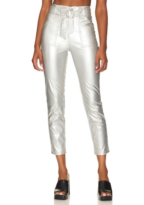 superdown Chanice Buckle Pant in Metallic Silver. Size M, XS, XXS.