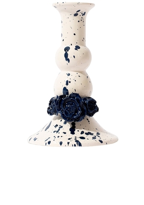 Vaisselle Lumiere Candle Holder 3d Flowers in Navy.