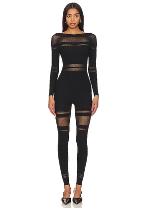 Wolford Net Lines Jumpsuit in Black. Size XS.