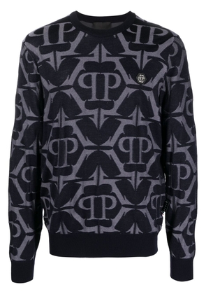 Philipp Plein Chrome patterned-intarsia sweatshirt - Blue