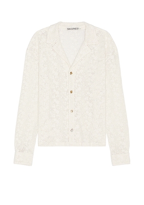 SIEDRES Henry Resort Collar Crocheted Long Sleeve Shirt in Cream. Size XL/1X.