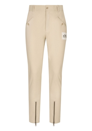 Dolce & Gabbana logo-patch high-waisted trousers - Neutrals