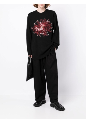 Yohji Yamamoto floral-print wool jumper - Black