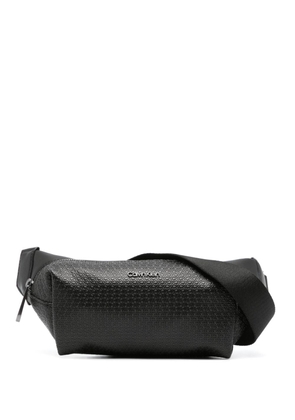 Calvin Klein embossed monogram-pattern leather wash bag - Black