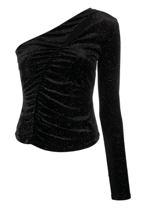 Patrizia Pepe glitter-detail asymmetric velvet top - Black