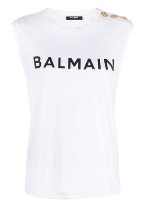Balmain logo-print cotton top - White