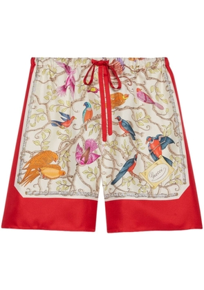 Gucci bird-print silk shorts - Red