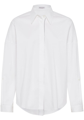 Brunello Cucinelli bead-embellished cotton-blend shirt - White