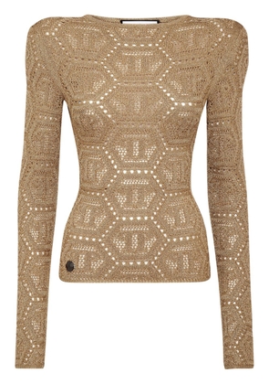 Philipp Plein logo-embroidered knitted top - Gold
