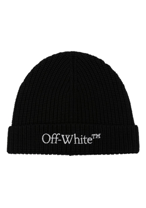 Off-White logo-embroidered wool beanie - Black