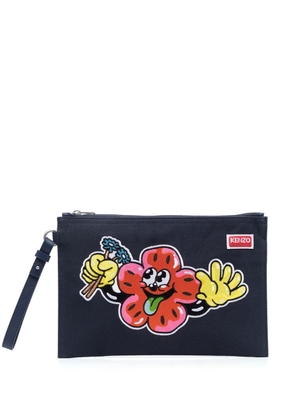 Kenzo logo-embroidered cotton clutch bag - Blue