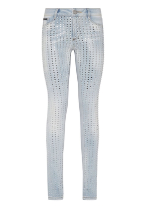 Philipp Plein crystal-embellished pinstripe jeans - Blue