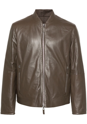 Emporio Armani zip-up leather jacket - Brown