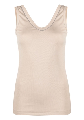 Brunello Cucinelli Monili bead-embellished ribbed-knit tank top - Neutrals