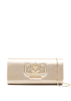 Love Moschino logo-plaque satin clutch bag - Gold