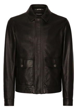 Dolce & Gabbana collared leather coat - Black