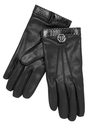 Philipp Plein logo-patch leather gloves - Black