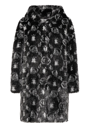 Philipp Plein monogram-print hooded coat - Black