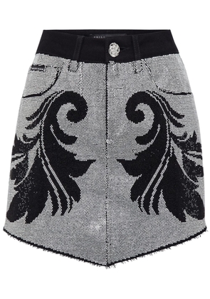 Philipp Plein Cowboy crystal-embellished denim miniskirt - Black