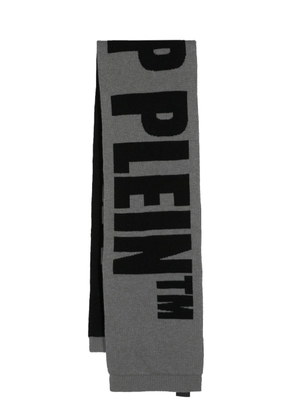 Philipp Plein intarsia-logo wool scarf - Grey