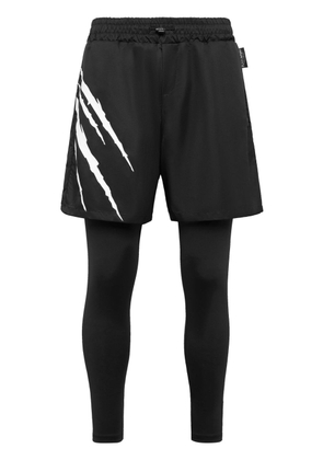 Plein Sport Running logo-print layered trousers - Black