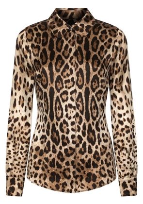 Dolce & Gabbana leopard-print silk shirt - Brown