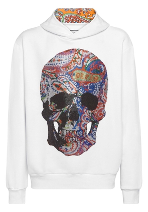 Philipp Plein rhinestone skull-print hoodie - White